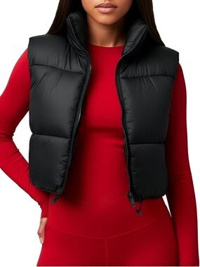 NWT NY Threads Size S Black Crop Puffer Vest